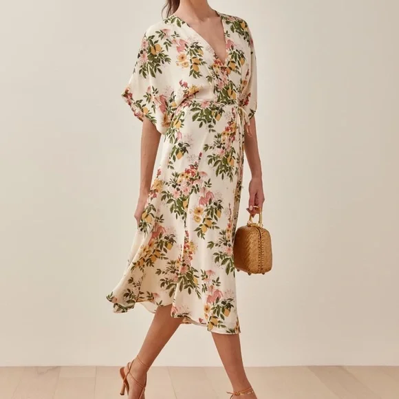 reformation wrap dress Shayla Maxi - Rose Garden Reformation Floral Green Chrisley Silk